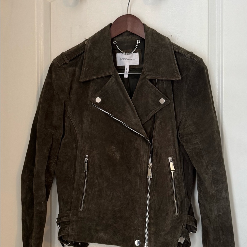 Bcbgeneration Green Leather Jacket With Biker Sty… - image 1